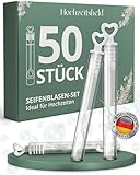 HOCHZEITSHELD Seifenblasen Hochzeit 50 Stück - Perfekt als Hochzeitsdeko oder Gastgeschenke - Befüllte kleine Hochzeitsseifenblasen zur Tischdeko - Wedding Decoration mittels Seifenblasen-Herz-Griff
