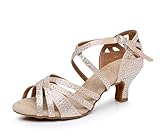 Rosefinch Damen Latein-Tanz-Strass-Schuhe,weiche Unterseite,Moderne Pole-Dance-Ballsaal-Tanz-Hochzeitsschuhe,Latein-Schuhe für Mädchen und Damen,Beige 5cm Absatz 39EU