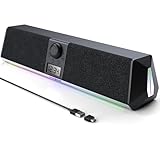 SOULION R80 PC Lautsprecher, USB-betrieben Computer Lautsprecher, Bluetooth PC Soundbar mit LCD Digitaluhr, Bunte Lichter Boxen für Desktop, Laptop, Tablets, Smartphone