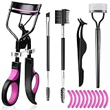 qiipii Wimpernzange Set 5 in 1 Eyelash Curler Kit mit Wimperntrenner Werkzeug Wimpernkamm BrauenKamm Pinzette Augenbrauenbürste 10 Ersatzpads Nachfüllpads für Alle Augenformen Augenwimpern Augenbrauen