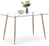 GOLDFAN Esstisch aus Glas Rechteckiger Moderner Esstisch Küchentisch mit Metallbeine für Wohnzimmer Esszimmer Büro, Natur