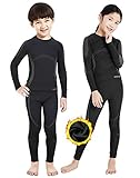 NOOYME Thermounterwäsche Kinder Set Skiunterwäsche Kinder Thermo Unterwäsche Extra Warme Funktionsunterwäsche Kinder Unisex Sportunterwäsche Kinder Fussball, Schwarz-grau (140/146) 140-145cm