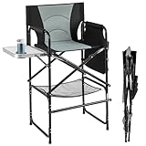 COSTWAY Campingstuhl faltbar, hoher Klappstuhl mit Seitentisch, Abnehmbarer Fußstütze, Getränkehalter, Seitentasche & Netztasche, Faltstuhl, Regiestuhl, Angelstuhl für Camping, Tragfähigkeit 150 kg