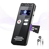 NekSide 64GB Diktiergerät Aufnahmegerät mit Playback - 3072Kpbs,One-Touch Audio Aufnahmegerät mit Rauschunterdrückung für Interviews/Klassen/Meeting