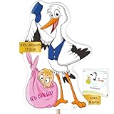 Storch Geburt für draußen I Mädchen Baby I XL 110 cm I Klapperstorch zum Stecken I Wetterfest für draußen I Babystorch Geburtsgeschenk Deko I Set mit Karte