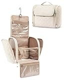 BAGSMART Make-Up Organiser, Groß Kulturbeutel Damen Gross Kulturtasche Zum Aufhängen, Kosmetiktasche kulturbeutel Waschtasche für Frauen & Mädchen, Beige
