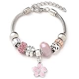 ARROMI Charm Armband, Armband Mädchen, Bettelarmband, Verstellbares Bettelarmband, Charm Manschetten Armband Für Mädchen, Glitzernden Kristall Armband, Geschenk Für Mädchen (Rosa)