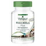 Fairvital | Vetipur Biotin Tabletten für Hunde - 90 Tabletten - Biotin Komplex 800µg - mit Kupfer, Zink und andere B-Vitamine - Futterergänzung für Hunde