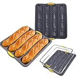 YXIAOO Silikon Kastenform für 4 Baguettes, Baguette Backblech 38x32.5cm,Baguetteblech Brötchen für knusprige Ergebnisse (Grau)