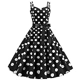 Rockabilly Kleider Damen 50er Jahre Vintage Retro 50s Petticoat Kleid Sommer Spaghettiträger Polka Dot Swing Pettycoatkleider Faltenrock Festlich Partykleid Coctailkleid Abendkleid Schwarz L