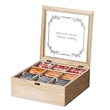 Riaisttd Teebox aus Holz, Teebeutelhalter mit 9 Fächern, dekorativer Aufbewahrungs-Organizer, 24 x 24 x 9 cm, Teabox-Präsentationsstation, für Freunde, Liebhaber, Kollegen, Küche, Büro