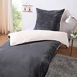 heimtexland ® Winter Plüsch Wende Bettwäsche Set Cashmere Touch flauschig und warm Teddy Flanell Bettbezug 80x80 I 135x200 kuschelig weich Kissen Bettdecke Bezug Ökotex Typ751 Creme Grau