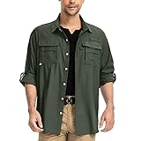 yeyity Outdoor Hemd Herren Langarm Safari Hemd UPF50 UV Schutz Funktionshemd Atmungsaktiv Button Down Hemd Freizeithemd für Wandern Angeln Trekking(5052,Amy Green,3XL)