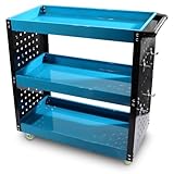 Werkstattwagen mit 3 Ablagen, robuster Werkzeugwagen mit Rollen, Werkzeugablage für Garage & Werkstatt, mobiler Metallwagen, Stabiler Werkzeugkarren mit Griff und Lochwand mit 12 Haken