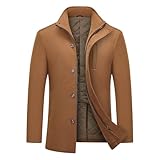MODFUL Herren Wollmantel Mittellang Warm Wolle Wintermantel Peacoat Slim Fit für Business (Braun, 3XL)