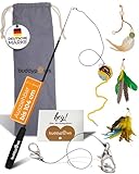 buddypaws® Katzenangel stabil – Interaktives Katzenspielzeug mit 4 Anhängern & Katzenminze – Ausziehbar 42-104 cm – Flexibles Glasfasermaterial – Katzenspielzeug Set mit Ersatzschnur – Katzenzubehör