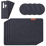 Seaforie Tischsets abwaschbar, 12er Set Platzset inkl. 4xTischset, 4xGlasuntersetzer&4xBestecktaschen, 3mm Dicke rutschfeste Tischunterlage aus Filz, Hitzebeständig bis 100°C für Esstisch & Küche