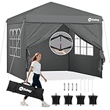 Sekey Pop Up Pavillon 3x3 Wasserdicht Stabil Winterfest, Faltpavillon 3 x 3 m, Camping Pavillion Faltbar Partyzelt mit Seitenwänden, Höhe Verstellbar 240-260cm, Grau