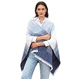 Ladiery Schal für Damen – weicher karierter Poncho mit Taschen in Krawatte, Fransentaschen-Stil für den Winter, Farbverlauf, Marineblau, Einheitsgröße