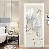 3D Türaufkleber Türtapete selbstklebend TürPoster Schöne weiße Blume 95x215cm Türfolie Poster Tapete Fototapete Wasserdichte abnehmbare Tapete Vinyl Tür Aufkleber Innentür Schlafzimmer Badezimmer Küc