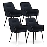 CLIPOP Esszimmerstuhl 4 Stück mit Armlehne Küchenstuhl Polsterstuhl Wohnzimmerstuhl Sessel Sitzfläche aus Samt Loungesessel 4er Set für Esszimmer,Arbeitszimmer,Wohnzimmer,Schlafzimmer,Schwarz