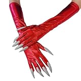 Unheimliche Vollfingerhandschuhe mit verlängerten Nägeln – Halloween Rollenspiel , Maskerade und dunkle Themen Accessoires Lederhandschuhe mit weichem Fleecefutter ( warm und bequem ) Glänzende mit