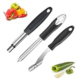 JRYGAC 3 Stück Entkerner für Paprika, 3 Verschiedene Funktionen Kirschentkerner, Edelstahl Apfelentkerner, Multifunktion Paprika Entkerner, Tragbarer Obstentkerner, für Paprika Apfel Tomaten