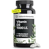 natural elements Vitamin D3 7000 I.E. – 180 Tabletten – das Sonnenvitamin als Wochendepot – hochdosiert, ohne unnötige Zusätze – in Deutschland produziert & laborgeprüft
