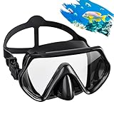 Taucherbrille Erwachsene, Tauchmaske 180° Weitwinkel Anti-Nebel, Verstellbares Silikonband Schnorchelmaske mit HD Gehärtetes Glas und Antibeschlagspray für Tauchen Schnorcheln und Schwimmen (Black)