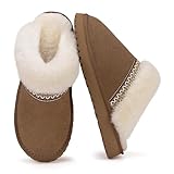 Mishansha Warme Hausschuhe Damen Winter Pantoletten Plüsch Slippers Rutschfest für den Innen- und Außenbereich Bräunlich 39 EU