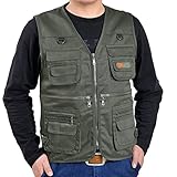 Herren-Angelweste, Cargo-Jacke, Sommer, atmungsaktiv, leicht, für den Außenbereich, ärmellos, leichte Jacke, lässige Weste mit mehreren Taschen, Campingweste, grün, XL