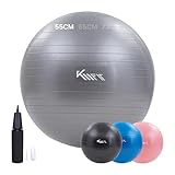 KM-Fit Gymnastikball 55cm | Trainingsball mit Luft-Pumpe | Sitzball Büro Anti-Burst | Ball für Fitness, Yoga, Gymnastik, Core Training | Pezziball Yogaball BPA-Frei | Grau