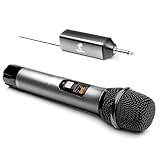 TONOR Wireless Microphone Kabellos, Drahtloses UHF Mikrofon Set für Karaoke 60m Reichweite, Kabelloses Funk Handmikrofon Dynamisch mit 6,35 Klinke Anschluss für Partybox, DJ, Kirche, Grey
