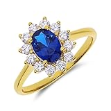 Lucardi - Damen Silberring mit blauem Zirkonia, Vergoldet - Ring - 925 Silber - Gelbgold legiert - 17.50/55 mm - Nickelfrei