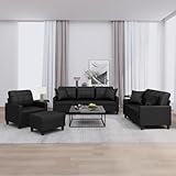 SECOLI Sofa Set 3 2 1 Wohnzimmer Sofa garnituren 3-2-1 Wohnzimmer Set Couch Lounge Couch Sofa Couch für Wohnzimmer-4-tlg-Schwarz-Kunstleder