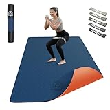 HAPBEAR Yogamatte XXL-183cmx91cmx6mm Dicke, Extra Groß Rutschfest Breit Yoga Matte, Gymnastikmatte Sportmatte Fitnessmatte,TPE Matte Trainingsmatte,Inklusive Resistance Bands & Tragetasche,Marineblau