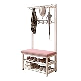 Aufbewahrungsbank und Garderobe, Set mit 10 Haken, 3-in-1, Flur, Baum-Organizer mit Schuhbank und Ablage, moderne Akzentmöbel mit stabilem Metallrahmen, 80 x 33 x 172 cm