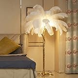 AAOTE Stehlampe, moderne Stehleuchte mit weißer Feder, Stehleuchte aus Straußenfedern, natürlich, elegant, moderne weiße Feder, mit Fußschalter, dimmbar, für Schlafzimmer und Wohnzimmer