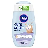 NIVEA Baby Gute Nacht Lotion, Bodylotion pflegt zarte Babyhaut mit Mandelöl, Vitamin E, C und B5, vegane Babylotion mit hypoallergener Formel ohne Parabene und Mikroplastik (200 ml)