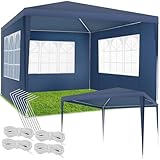 tectake® Pavillon 3x3 m, Zelt groß, wasserdicht, für Garten und Camping, Gartenpavillon, Partyzelt, Event Shelter, Festzelt, Gartenpavillon 3x3 m mit 3 Seitenwänden mit Fenstern, inkl. Heringe - blau