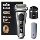 Braun Series 9 Pro+ Rasierer Herren, Elektrorasierer mit 5 Pro Rasierelementen, Langhaarschneider & Reinigungsstation, Rasierer-Ladeetui PowerCase, 60 Min Laufzeit, Made in Germany, 9577cc, Silber