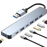 Aluminium 7-in-1 USB-Hub, Multiport-USB-Splitter-Adapter mit 5 USB- und 2 USBC-Anschlüssen für MacBook, iPad, Laptop, PS4, Flash-Laufwerk, HDD, Xbox, Drucker, Maus, Tastatur, HP