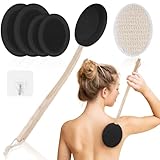 URAQT Eincremehilfe für Rücken,7-teiliges Set Rückeneincremhilfe, mit 4 austauschbaren Pads, Langer Griff Rücken Lotion Applikator für Damen Herren Cremepinsel für ältere Menschen (Schwarz)