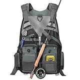 Gonex Angel Weste Herren verstellbare Arbeitsweste mit Mehreren Taschen für Angeln Fliegenfischen Outdoor Airsoft Jagd Angelausrüstung, Grau Schwarz