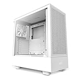 NZXT H5 Flow - CC-H51FW-01 - Premium ATX Mid-Tower PC Gaming Gehäuse - Airflow Mesh Front - Seitenteil Aus Gehärtetem Glas - Extra GPU Lüfter - Wasserkühlung Ready - USB C - Weiß