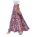 Maxirock Damen Lang Bohemien Maxirock Mode Strandrock Drucken Patchwork Sommerrock Bequeme Skirt Elegant Freizeitrock Einfach Weiches Wickelrock A-Linie Strandkleider Leicht Lose Partyrock