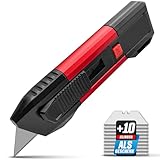 Cuttermesser Profi mit Trapezklingen - Sicherheitsmesser mit Auto Klingenrückzug - Universalmesser Teppichmesser Trockenbaumesser Cuttermesser - Messerset inkl. 10 SK5 Carbonstahl Trapezklingen GRAFF