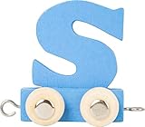 Buchstabenzug bunt | bunte Lok - farbige Waggons | Wunschname zusammenstellen | Holzeisenbahn | EbyReo® Namenszug aus Holz | personalisierbar | auch als Geschenk Set (Farbe Blau, Buchstabe S)