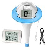 BALDR Pool Thermometer Funk, Wiederaufladbares Poolthermometer schwimmend mit zwei Digital Bildschirmen und großen Ziffern für Schwimmbecken, Whirlpool, heiße Quelle, Aquarium (Blau)