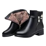 Generisch Stiefel Damen mit Blockabsatz Weiche Sohle Spitze Zehenkappe Reißverschluss PU Lederstiefel Stiefeletten Winter Kurze Stiefel Bequeme lässige Ankle Boots Schuhe für den Alltag gr 39